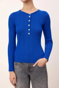 TRENDYOLMİLLA Wardrobe Essentials Saks BLUE Fitted Ribbed Knitwear Sweater - Image 3