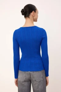 TRENDYOLMİLLA Wardrobe Essentials Saks BLUE Fitted Ribbed Knitwear Sweater - Image 4