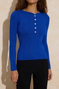 TRENDYOLMİLLA Wardrobe Essentials Saks BLUE Fitted Ribbed Knitwear Sweater - Image 7