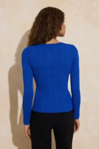 TRENDYOLMİLLA Wardrobe Essentials Saks BLUE Fitted Ribbed Knitwear Sweater - Image 8