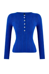 TRENDYOLMİLLA Wardrobe Essentials Saks BLUE Fitted Ribbed Knitwear Sweater - Image 9