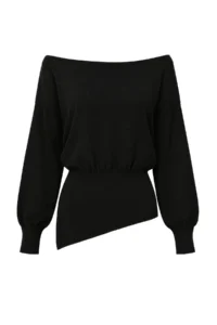TRENDYOLMİLLA Black Mercerized Look Boat Neck Slit Detailed Knitwear Sweater