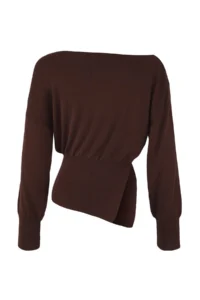 TRENDYOLMİLLA Brown Mercerized Look Boat Neck Slit Detailed Knitwear Sweater - Image 6