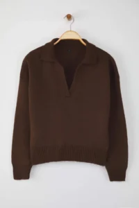 TRENDYOLMİLLA Wardrobe Essentials Brown Soft textured Wide Pattern Knitwear Sweater | - Image 5
