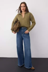 TRENDYOLMİLLA Wardrobe Essentials Khaki Soft textured Wide Pattern Knitwear Sweater | - Image 2