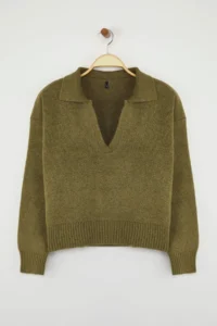 TRENDYOLMİLLA Wardrobe Essentials Khaki Soft textured Wide Pattern Knitwear Sweater | - Image 5