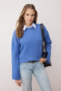 TRENDYOLMİLLA Wardrobe Essentials BLUE Soft textured Wide Pattern Basic Knitwear Sweater | - Image 3