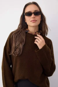 TRENDYOLMİLLA Wardrobe Essentials Brown Soft textured Wide Pattern Basic Knitwear Sweater | - Image 2