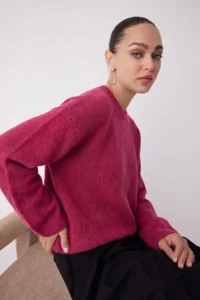 TRENDYOLMİLLA Wardrobe Essenstials Fuchsia Soft textured Wide Pattern Basic Knitwear Sweater - Image 3