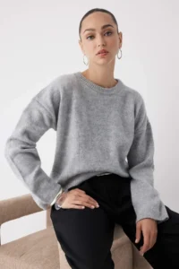 TRENDYOLMİLLA Wardrobe Essentials Gray Soft textured Wide Pattern Basic Knitwear Sweater | - Image 2