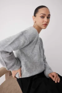 TRENDYOLMİLLA Wardrobe Essentials Gray Soft textured Wide Pattern Basic Knitwear Sweater | - Image 3