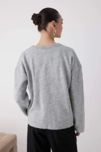 TRENDYOLMİLLA Wardrobe Essentials Gray Soft textured Wide Pattern Basic Knitwear Sweater | - Image 5