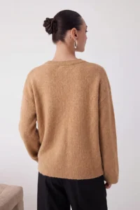TRENDYOLMİLLA Wardrobe Essentials Camel Soft textured Wide Pattern Basic Knitwear Sweater | - Image 5