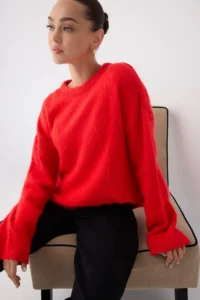 TRENDYOLMİLLA Wardrobe Essentials Red Soft textured Wide Pattern Basic Knitwear Sweater | - Image 2