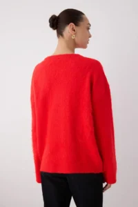 TRENDYOLMİLLA Wardrobe Essentials Red Soft textured Wide Pattern Basic Knitwear Sweater | - Image 4