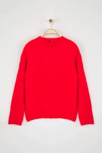 TRENDYOLMİLLA Wardrobe Essentials Red Soft textured Wide Pattern Basic Knitwear Sweater | - Image 5