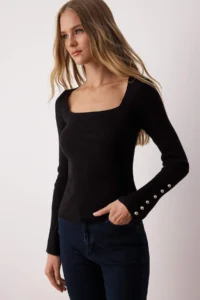 TRENDYOLMİLLA Black Mercerized Look Premium Thread/Special Thread Knitwear Sweater