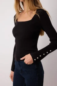 TRENDYOLMİLLA Black Mercerized Look Premium Thread/Special Thread Knitwear Sweater - Image 3