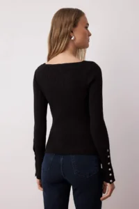 TRENDYOLMİLLA Black Mercerized Look Premium Thread/Special Thread Knitwear Sweater - Image 4