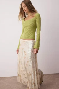 TRENDYOLMİLLA Oil Green Mercerized Look Premium Thread/Special Thread Knitwear Sweater - Image 2