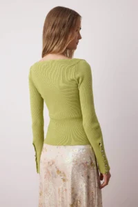 TRENDYOLMİLLA Oil Green Mercerized Look Premium Thread/Special Thread Knitwear Sweater - Image 4