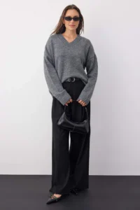 TRENDYOLMİLLA Wardrobe Essentials Anthracite Basic Wide Pattern Soft textured Knitwear Sweater | - Image 2