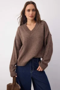 TRENDYOLMİLLA Wardrobe Essentials Mink Basic Wide Pattern Soft textured Knitwear Sweater | - Image 2
