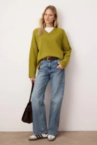 TRENDYOLMİLLA Wardrobe Essentials Oil Green Basic Wide Pattern Soft textured Knitwear Sweater | - Image 2