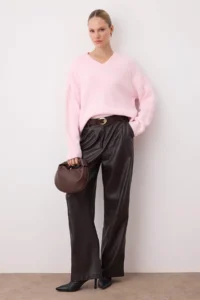 TRENDYOLMİLLA Wardrobe Essentials PINK Basic Wide Pattern Soft textured Knitwear Sweater | - Image 2