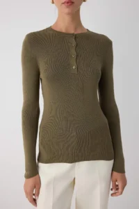 TRENDYOLMİLLA Wardrobe Essentials Khaki Mercerized Look Basic buttoned Knitwear Sweater | - Image 3