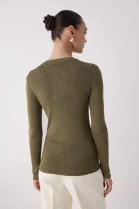 TRENDYOLMİLLA Wardrobe Essentials Khaki Mercerized Look Basic buttoned Knitwear Sweater | - Image 4