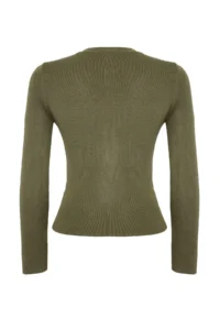 TRENDYOLMİLLA Wardrobe Essentials Khaki Mercerized Look Basic buttoned Knitwear Sweater | - Image 6