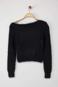 TRENDYOLMİLLA Black Crop/Short Hairy/Beard Thread Knitwear Sweater - Image 10