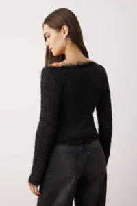 TRENDYOLMİLLA Black Crop/Short Hairy/Beard Thread Knitwear Sweater - Image 8