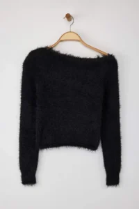 TRENDYOLMİLLA Black Crop/Short Hairy/Beard Thread Knitwear Sweater - Image 9