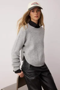 TRENDYOLMİLLA Gray Wide Pattern Soft textured Button Detailed Knitwear Sweater