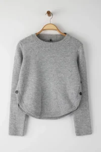 TRENDYOLMİLLA Gray Wide Pattern Soft textured Button Detailed Knitwear Sweater - Image 5