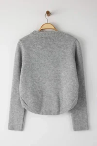 TRENDYOLMİLLA Gray Wide Pattern Soft textured Button Detailed Knitwear Sweater - Image 7