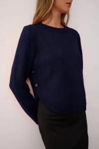 TRENDYOLMİLLA NAVY BLUE Wide Pattern Soft textured Button Detailed Knitwear Sweater - Image 2