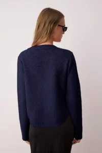 TRENDYOLMİLLA NAVY BLUE Wide Pattern Soft textured Button Detailed Knitwear Sweater - Image 4