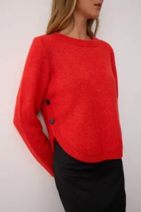 TRENDYOLMİLLA Red Wide Pattern Soft textured Button Detailed Knitwear Sweater - Image 3
