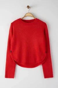 TRENDYOLMİLLA Red Wide Pattern Soft textured Button Detailed Knitwear Sweater - Image 5