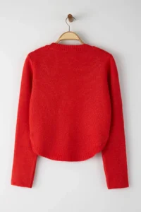 TRENDYOLMİLLA Red Wide Pattern Soft textured Button Detailed Knitwear Sweater - Image 7
