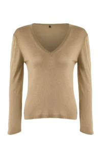 TRENDYOLMİLLA Mink V-neck Basic Knitwear Sweater | - Image 5