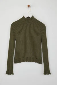 TRENDYOLMİLLA Khaki Short/Crop Skirt Detailed Knitwear Sweater - Image 5