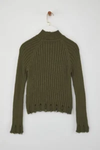 TRENDYOLMİLLA Khaki Short/Crop Skirt Detailed Knitwear Sweater - Image 7