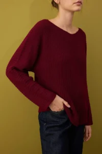 TRENDYOLMİLLA Non-Body Burgundy Wide Pattern Basic Boat Neck Knitwear Sweater - Image 4