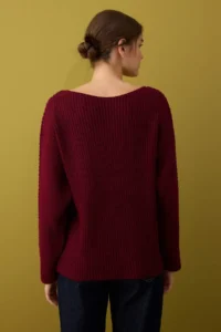 TRENDYOLMİLLA Non-Body Burgundy Wide Pattern Basic Boat Neck Knitwear Sweater - Image 5