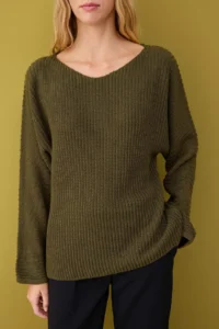 TRENDYOLMİLLA Khaki Wide Pattern Basic Boat Neck Knitwear Sweater - Image 3
