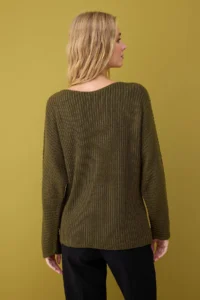 TRENDYOLMİLLA Khaki Wide Pattern Basic Boat Neck Knitwear Sweater - Image 4